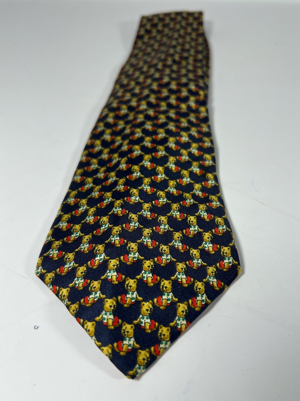 Nina Ricci Paris Silk Teddy Bear Novelty Tie Navy Made in France